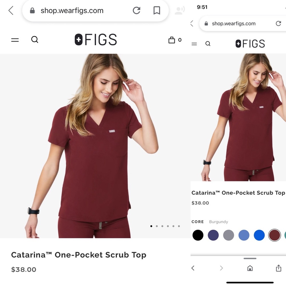 FIGS - Burgundy XXS - Catarina One-Pocket Top